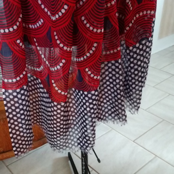 Multi Pattern Blue Polka Dot & Red Scarf - Picture 4 of 5